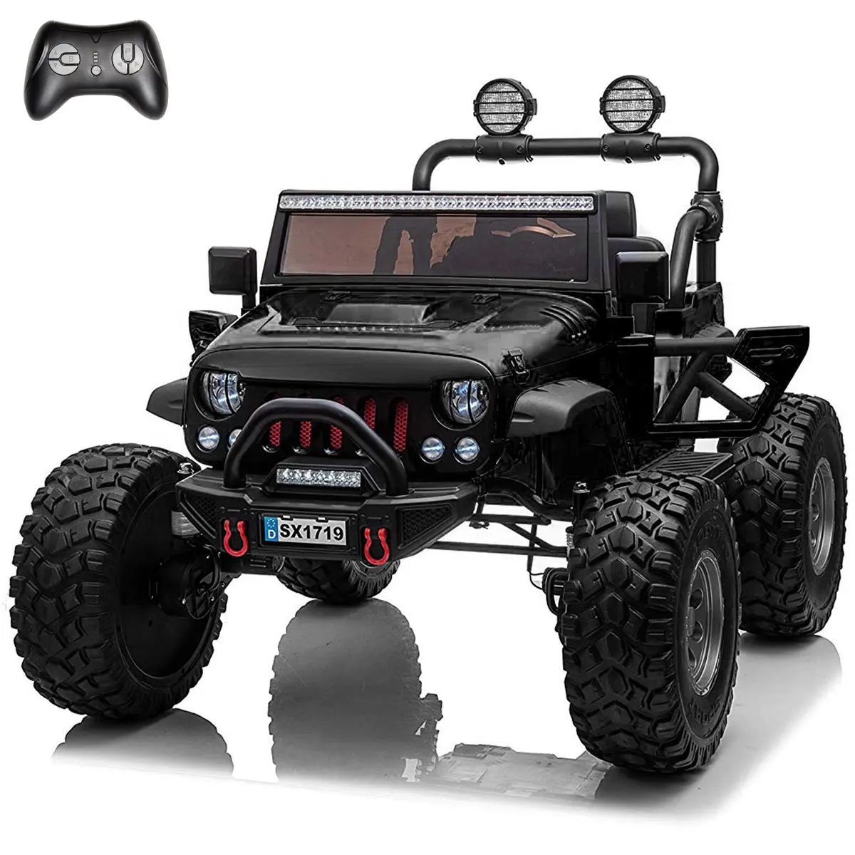 Lifted Monster Jeep 12V 2 Seater Classic Ride On Car With Remote Control, Leather Seat And Eva Tires 5