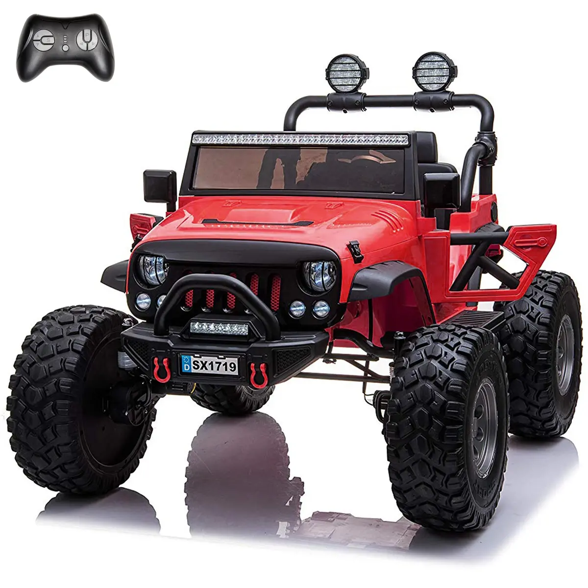 Lifted Monster Jeep 12V 2 Seater Classic Ride On Car With Remote Control, Leather Seat And Eva Tires 2
