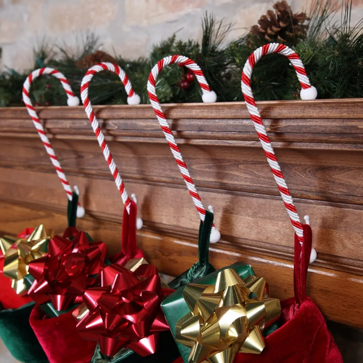 Candy Cane Mantle Clip Christmas Stocking Holders By Haute Decor, 2-Pack 1
