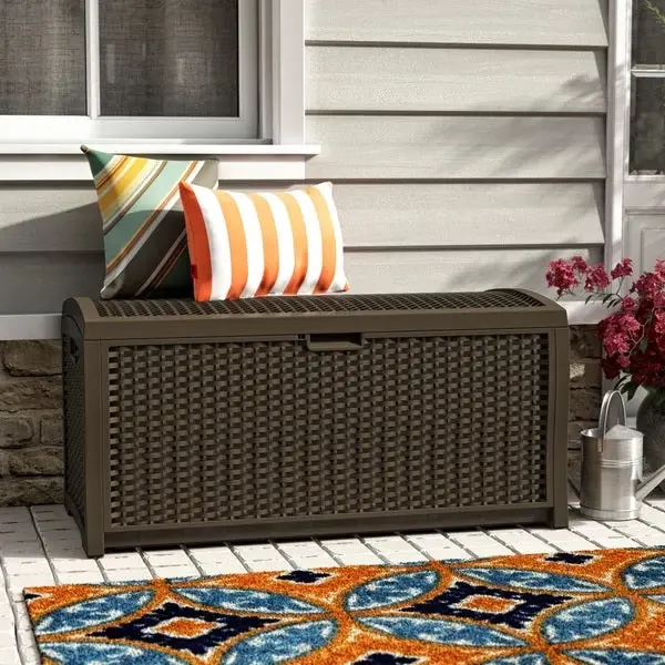 Suncast 73 Gallon Resin Wicker Deck Box 1