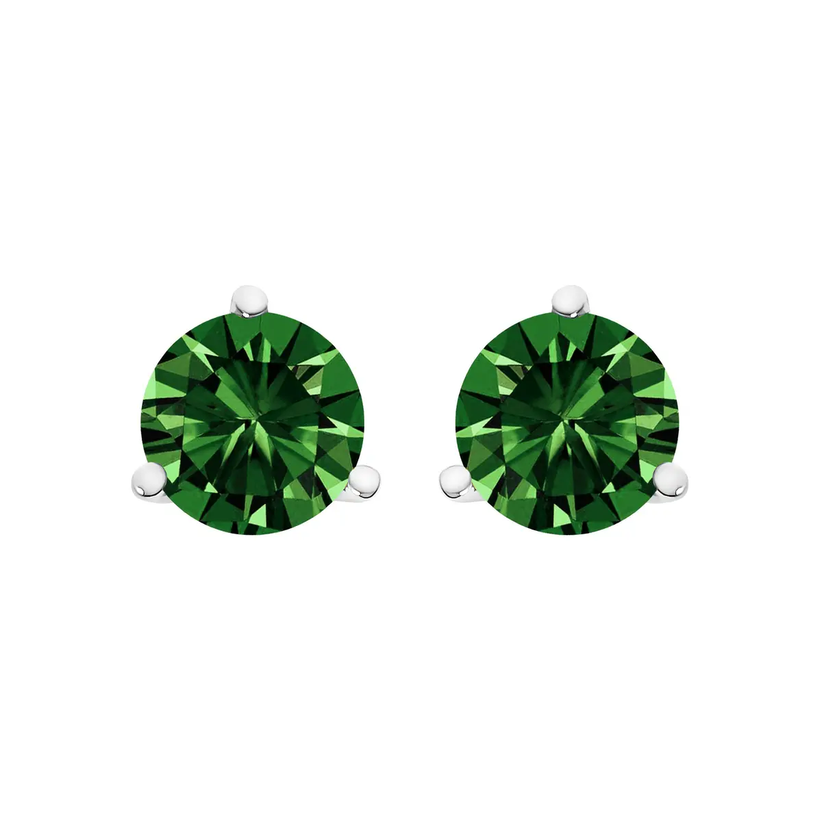 14K White Gold 1.0 Cttw 3-Prong Martini Set Lab Grown Green Diamond Solitaire Stud Earrings 1