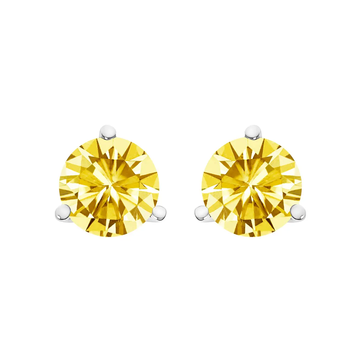 14K White Gold 3-Prong Martini Set 1.0 Cttw Yellow Lab Grown Diamond Solitaire Stud Earrings 1