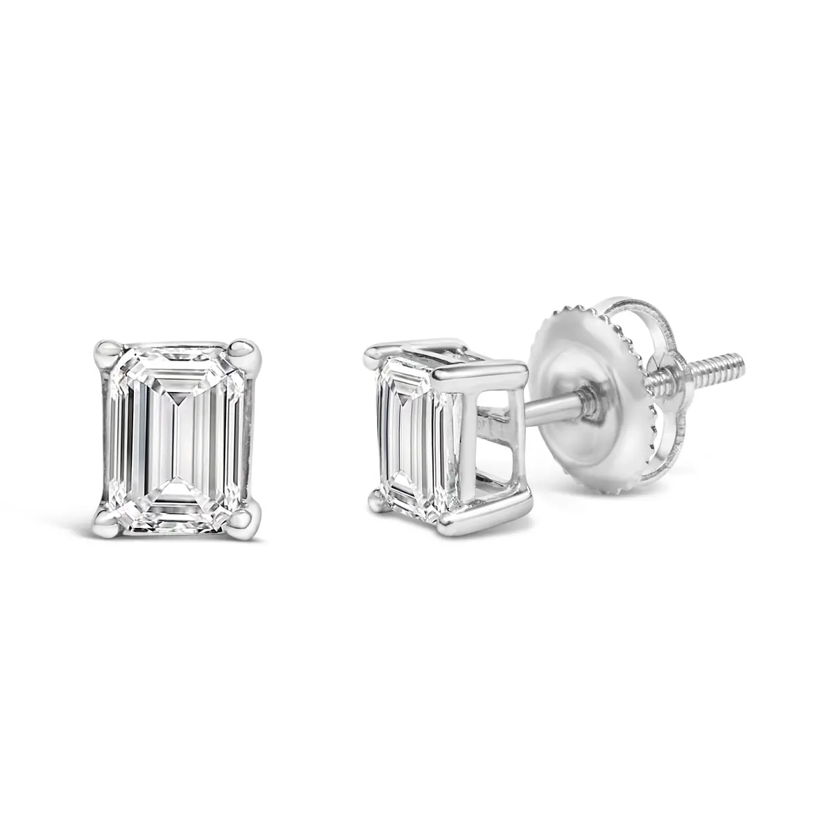 14K White Gold 1.0 Cttw Emerald Cut Lab-Grown Diamond Solitaire Stud Earrings (F-G Color, Vs1-Vs2 Clarity) 1