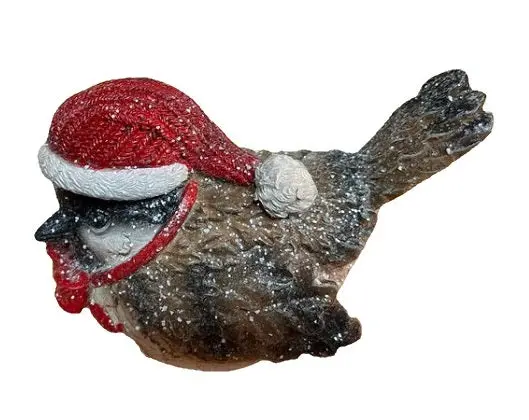 4" Sparrow With Santa Hat Shelf Sitter 2