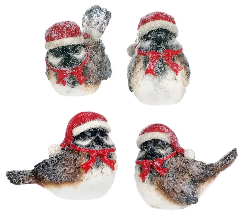4" Sparrow With Santa Hat Shelf Sitter 1