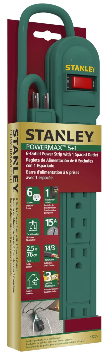 Stanley Powermax 5 + 1 Green Safety Power Strip 2