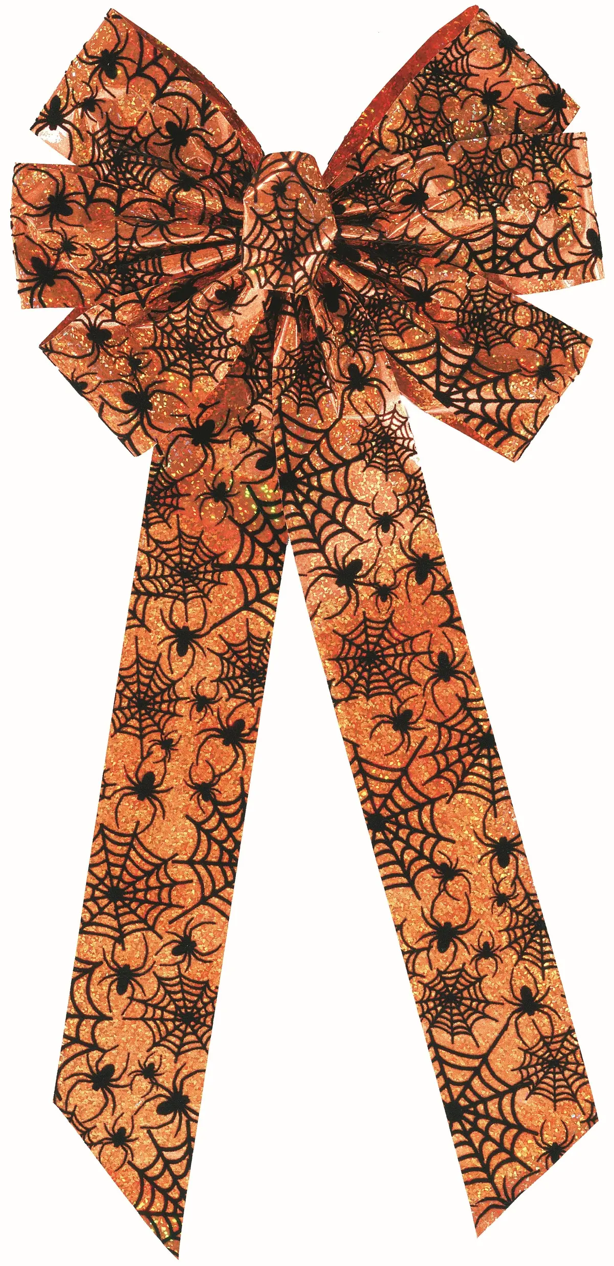 7-Loop Orange Holographic Bow With Black Spider Print 1