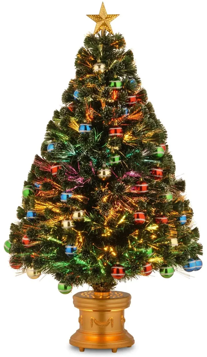 4' Fiber Optic Fireworks Artificial Christmas Tree With Glittered Ball Ornaments 1