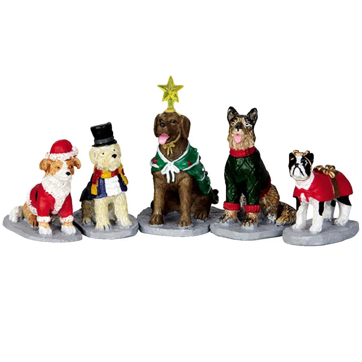 Lemax Plymouth Corners Figurine: Costumed Canines, Set Of 5 #32126 1