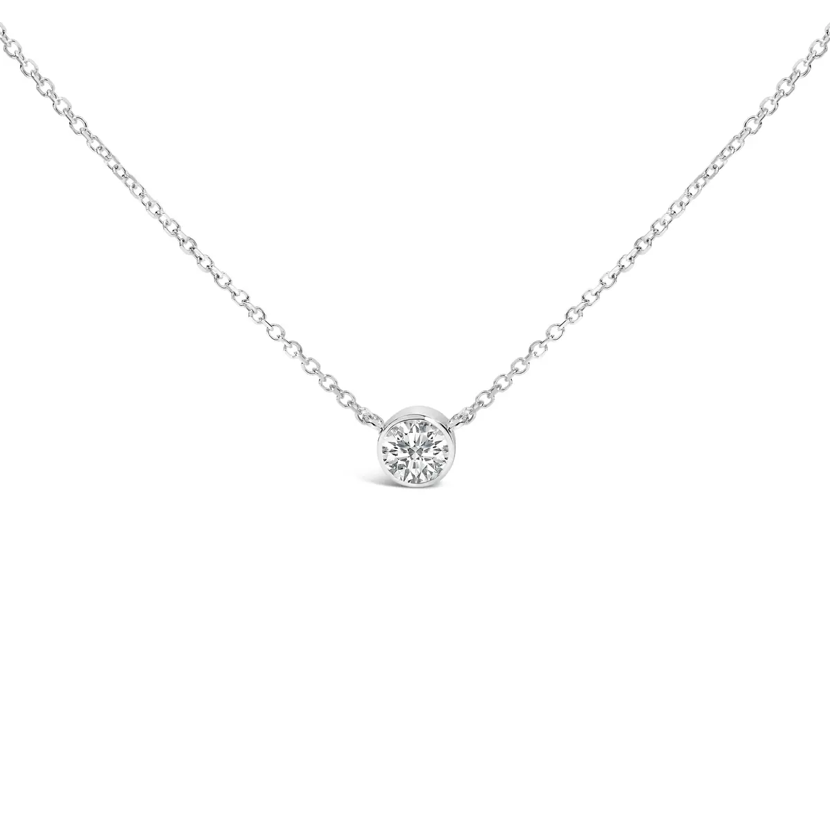 14K White Gold 1.00 Cttw Bezel Set Round Lab-Grown Diamond Solitaire 18" Pendant Necklace (F-G Color, Vs1-Vs2 Clarity) 1