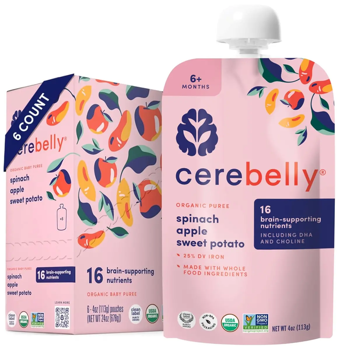 Cerebelly Apple Sweet Potato Puree (Pack Of 6) - 4 Oz Each 1