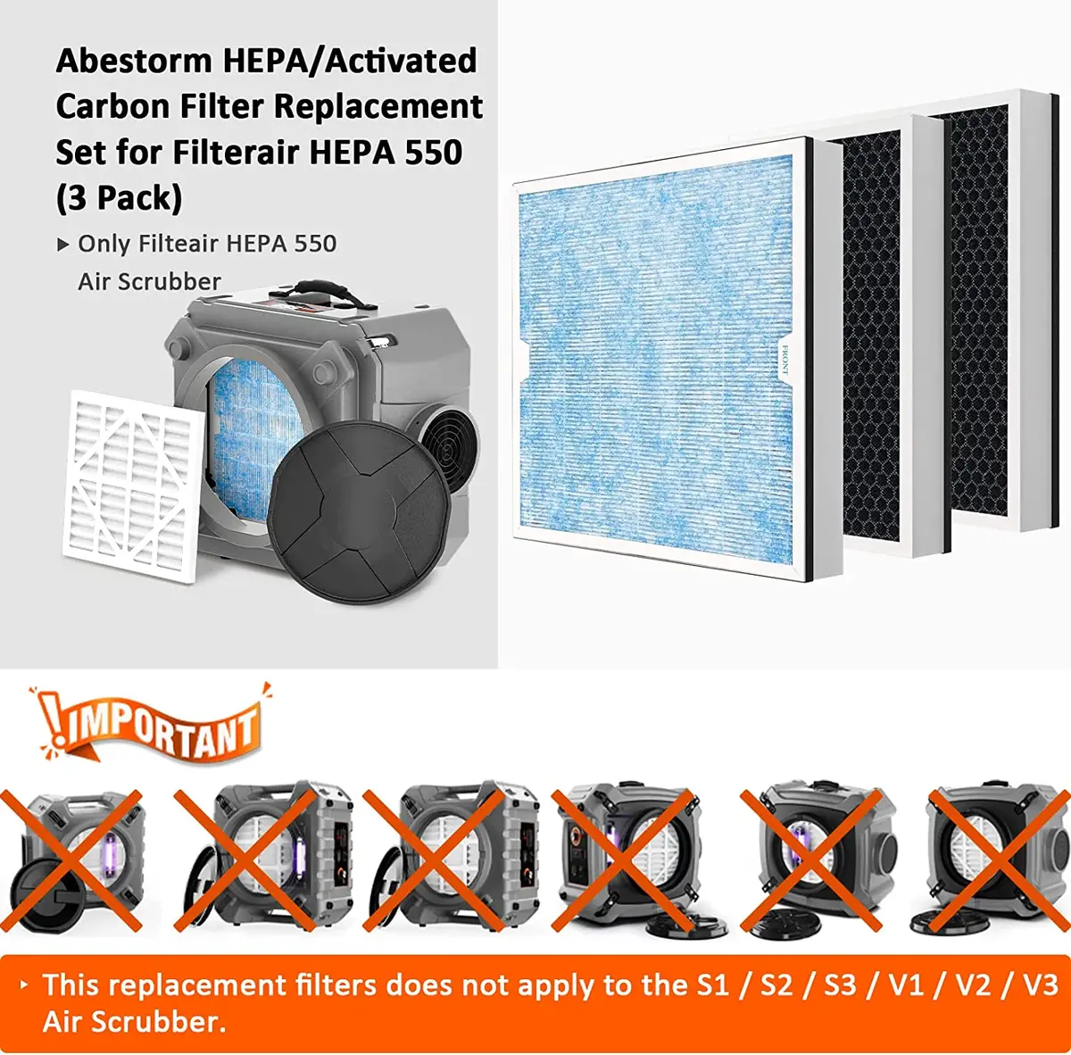 Abestorm 3 Pack Hepa/Activated Carbon Filter For Filterair Hepa 550 2