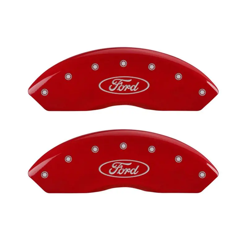 Mgp 4 Caliper Covers Engraved Front & Rear Oval Logo/Ford Red Finish Silver Ch 1