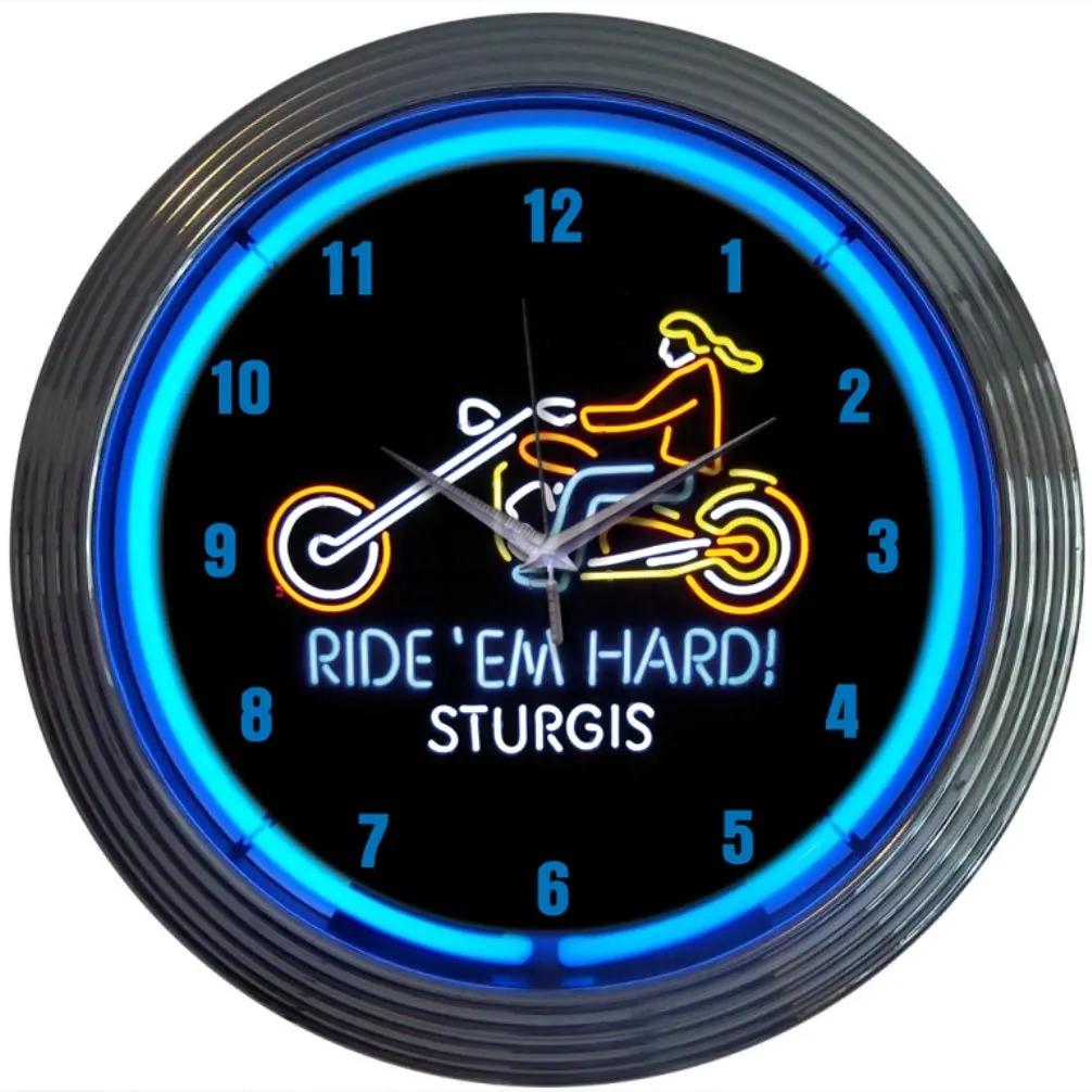 Neonetics Motorcycle Ride Em Hard Sturgis Neon Clock 1