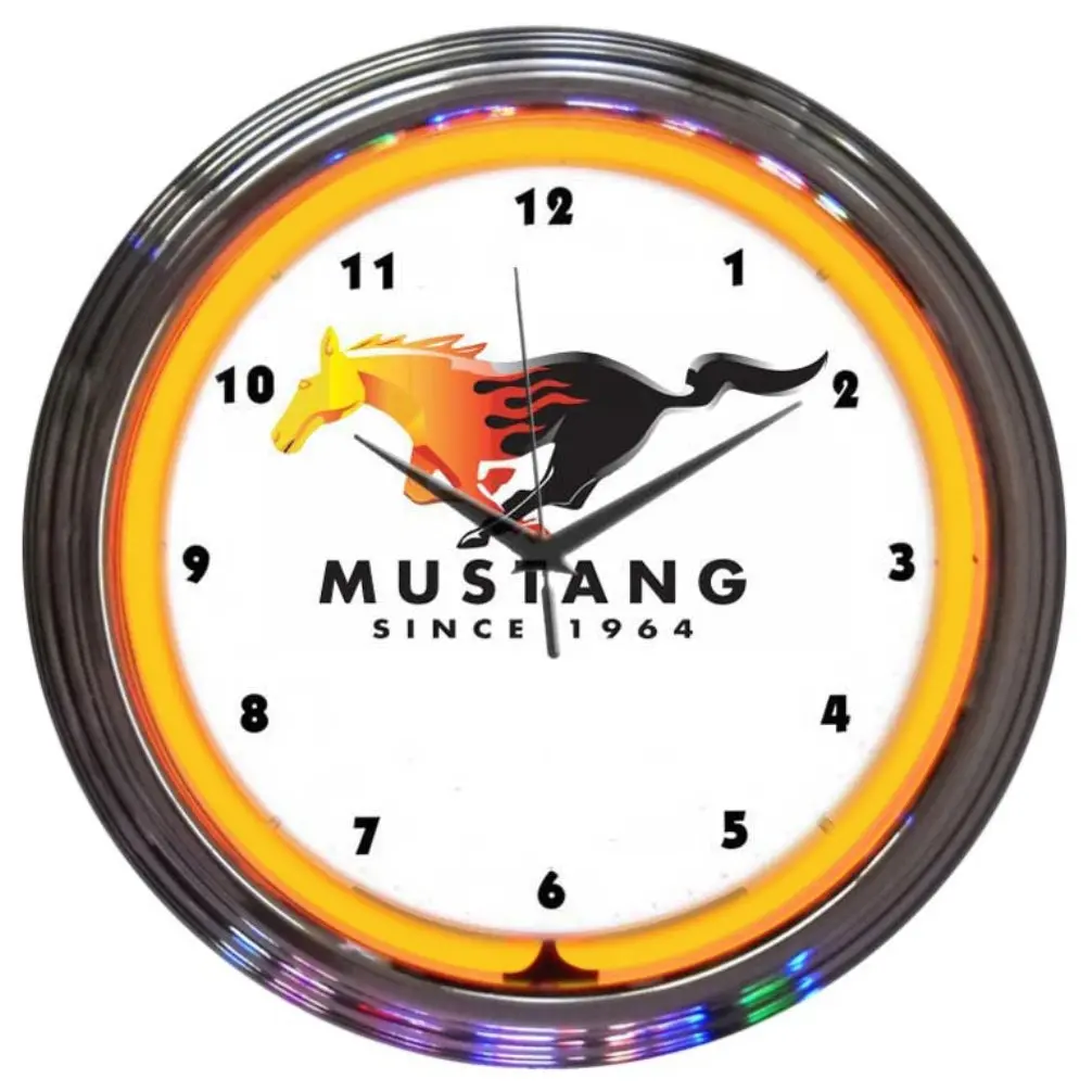 Ford Mustang Since 64 Orange Neon Clock 1