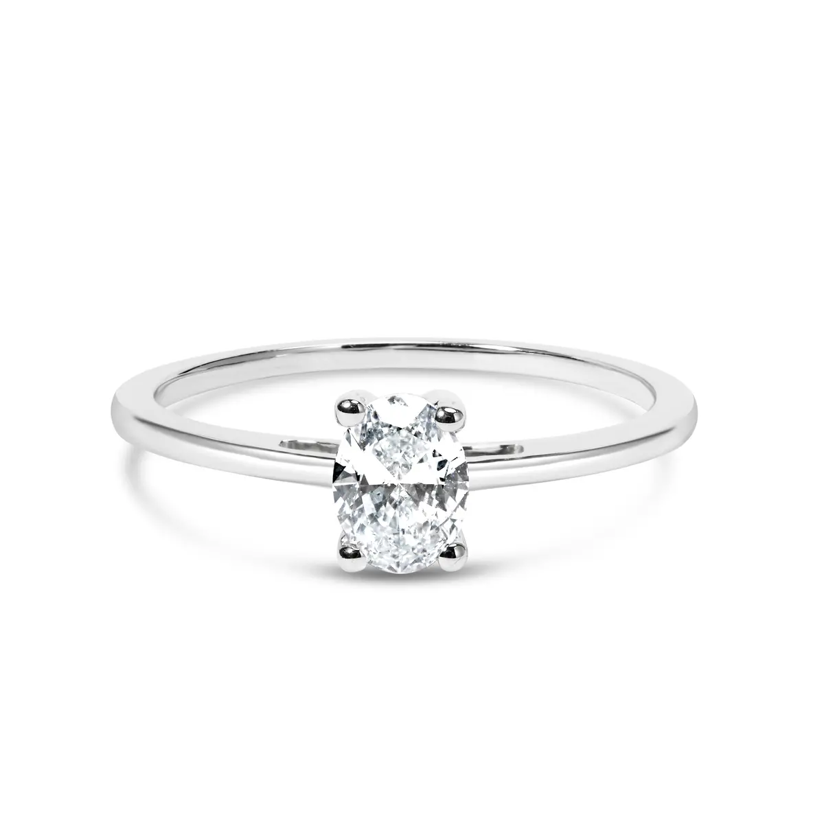 14K White Gold 1/2 Cttw Oval Lab Grown Diamond 4 Prong Solitaire Engagement Ring (F-G Color, Vs2-Si1 Clarity) - Size 7 1