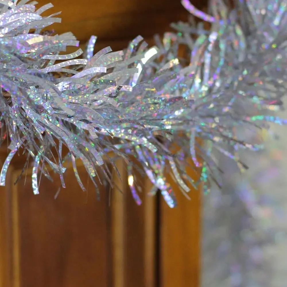 10' Holographic Silver Wave Tinsel Garland 1