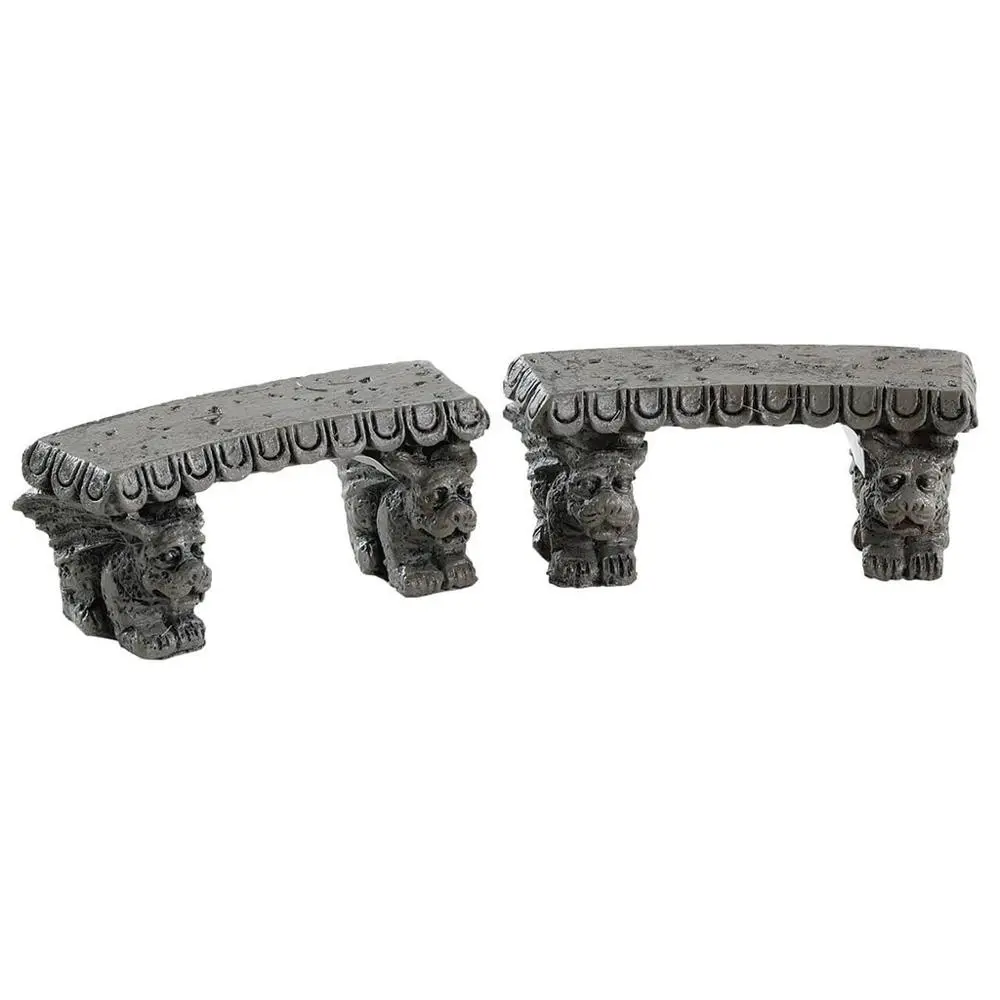 Lemax Spooky Town Gargoyle Stone Benches, Set Of 2 #84370 1