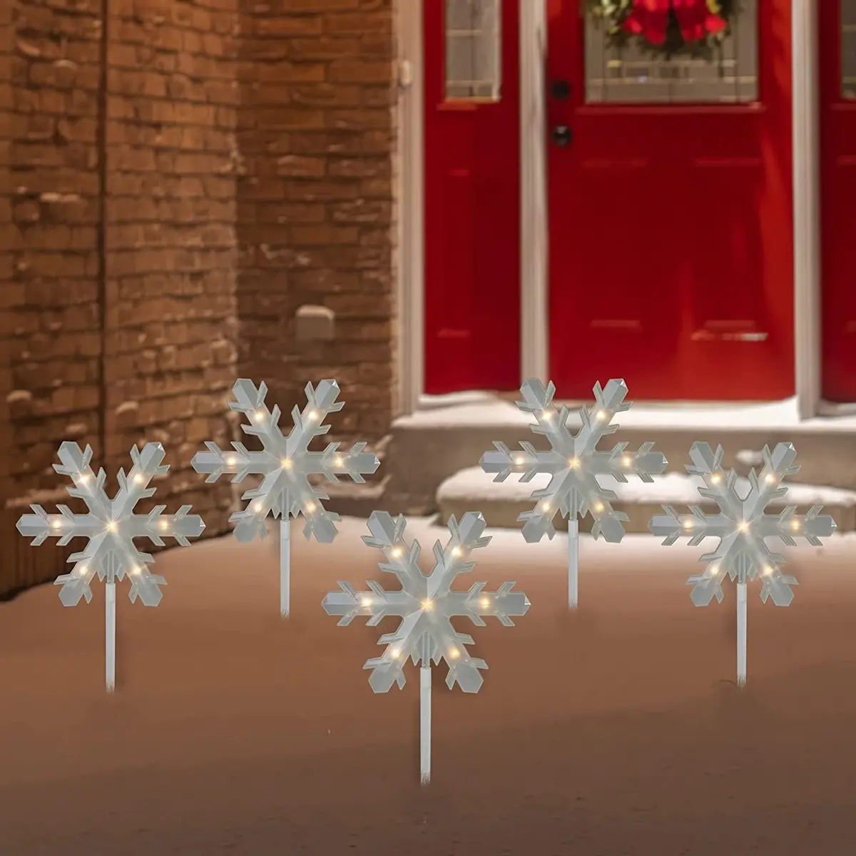 Set Of 5 Frosted Snowflake Christmas Pathway Markers 1