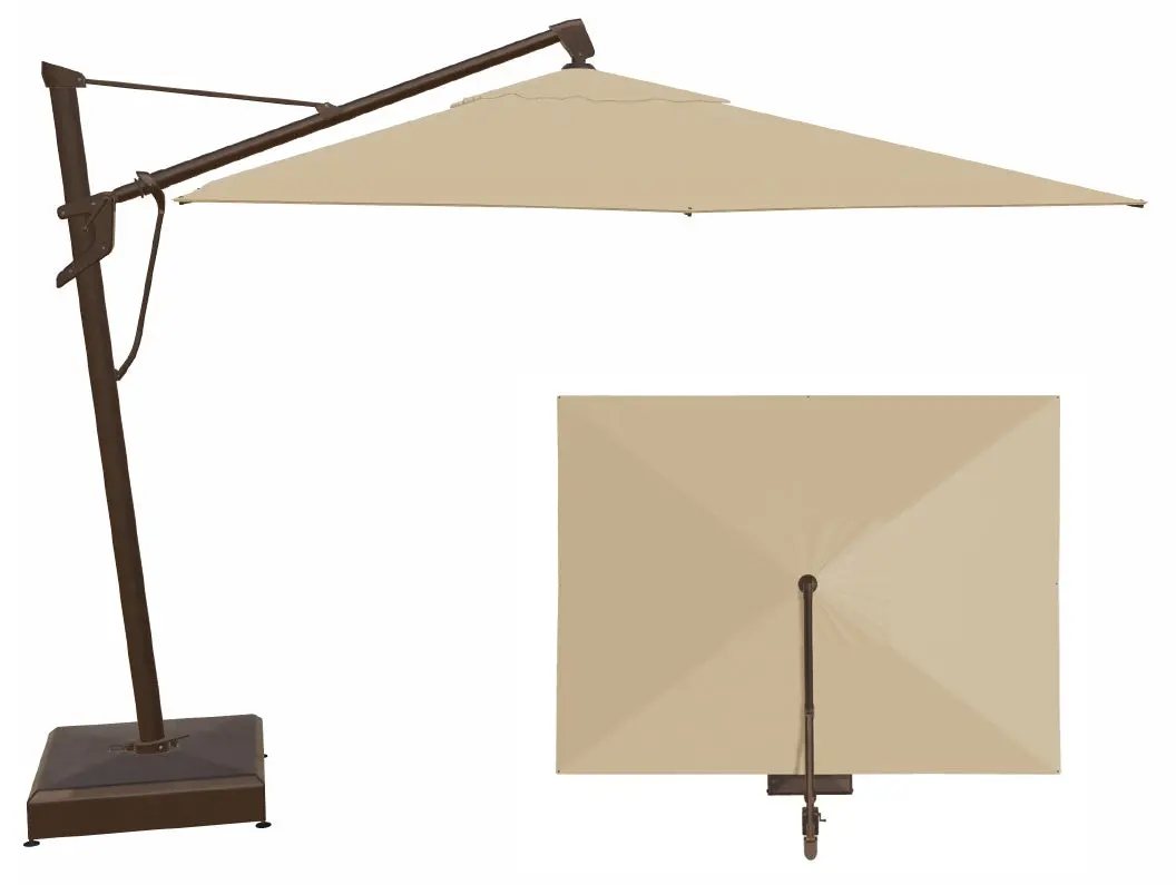 10' X 13' Akz+ Rectangular Cantilever Bronze Frame Champagne Canopy Umbrella 1