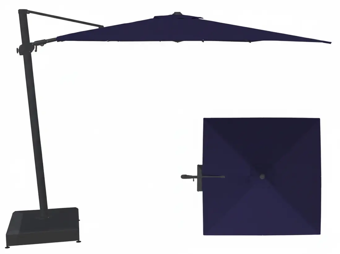 10' Square Cantilever Black Frame Indigo Canopy Umbrella 1