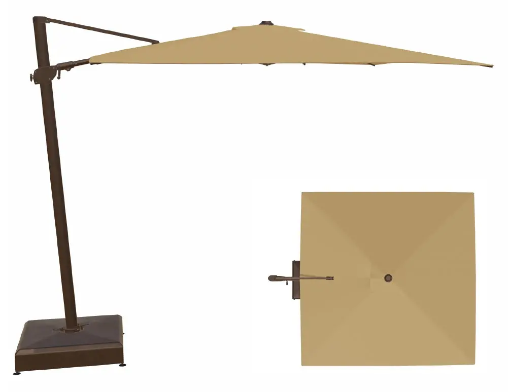 10' Square Cantilever Bronze Frame Toffee Canopy Umbrella 1