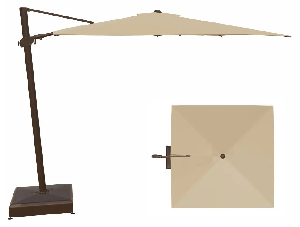 10' Square Cantilever Bronze Frame Champagne Canopy Umbrella 1