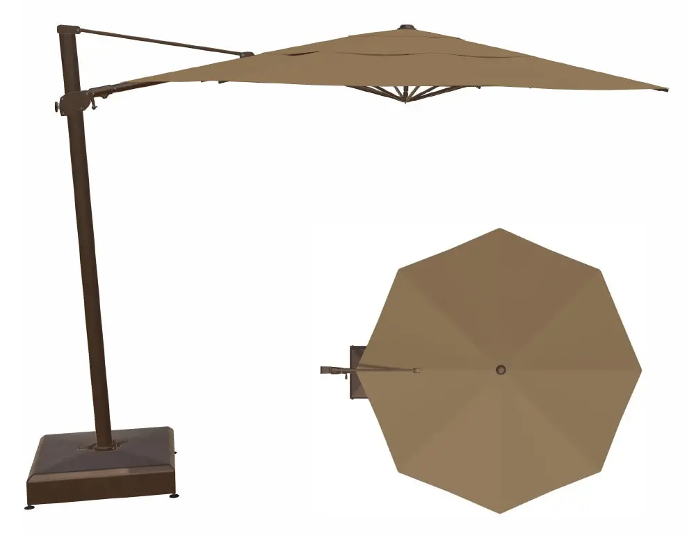 11.5' Octagon Cantilever Bronze Frame Toffee Canopy Umbrella 1