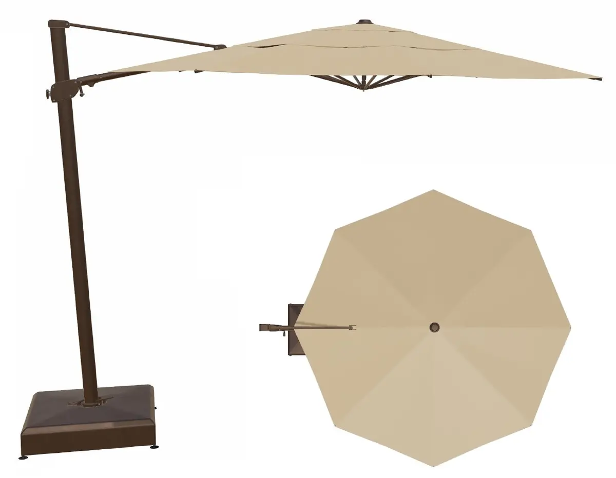 11.5' Octagon Cantilever Bronze Frame Champagne Canopy Umbrella 1