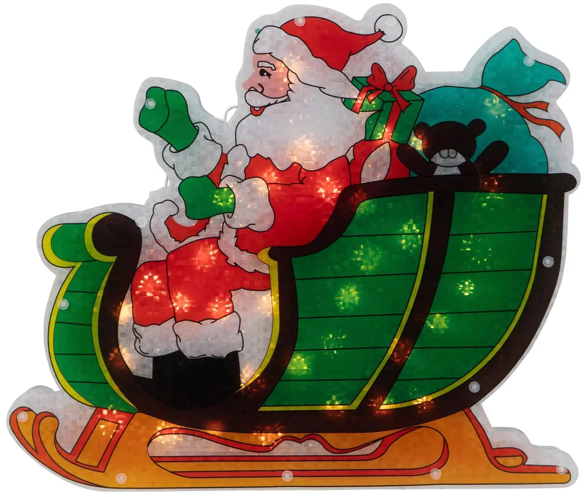 14.5" Pre-Lit Holographic Santa In Sleigh Christmas Window Silhouette 1