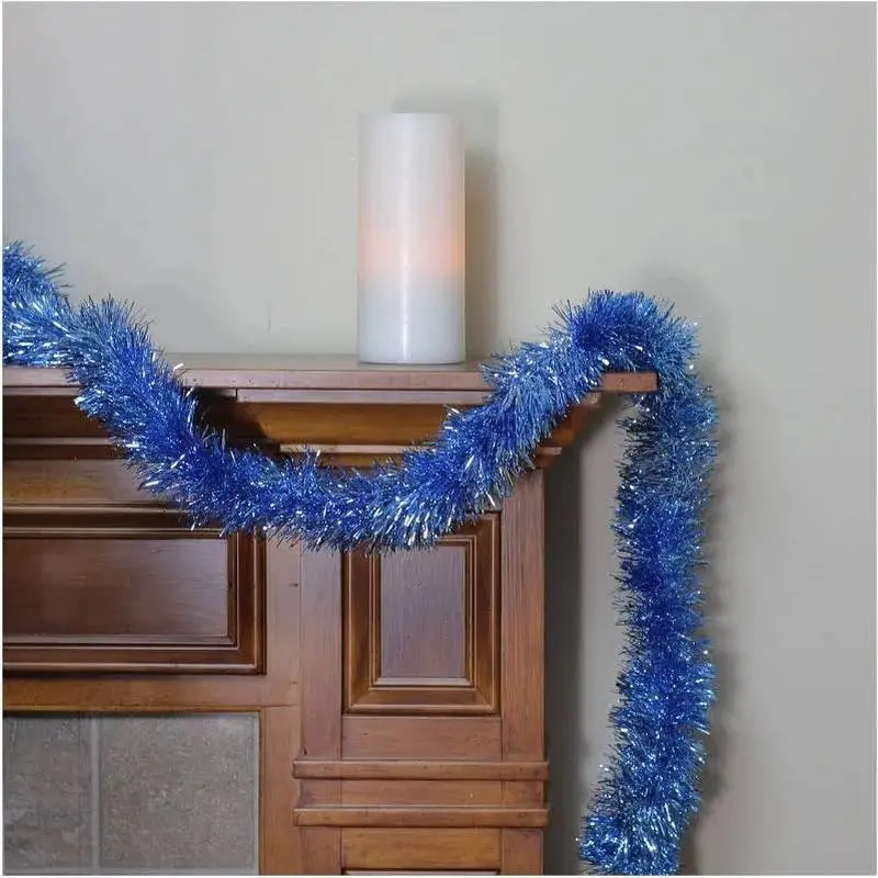 15' Blue Tinsel Christmas Garland 1