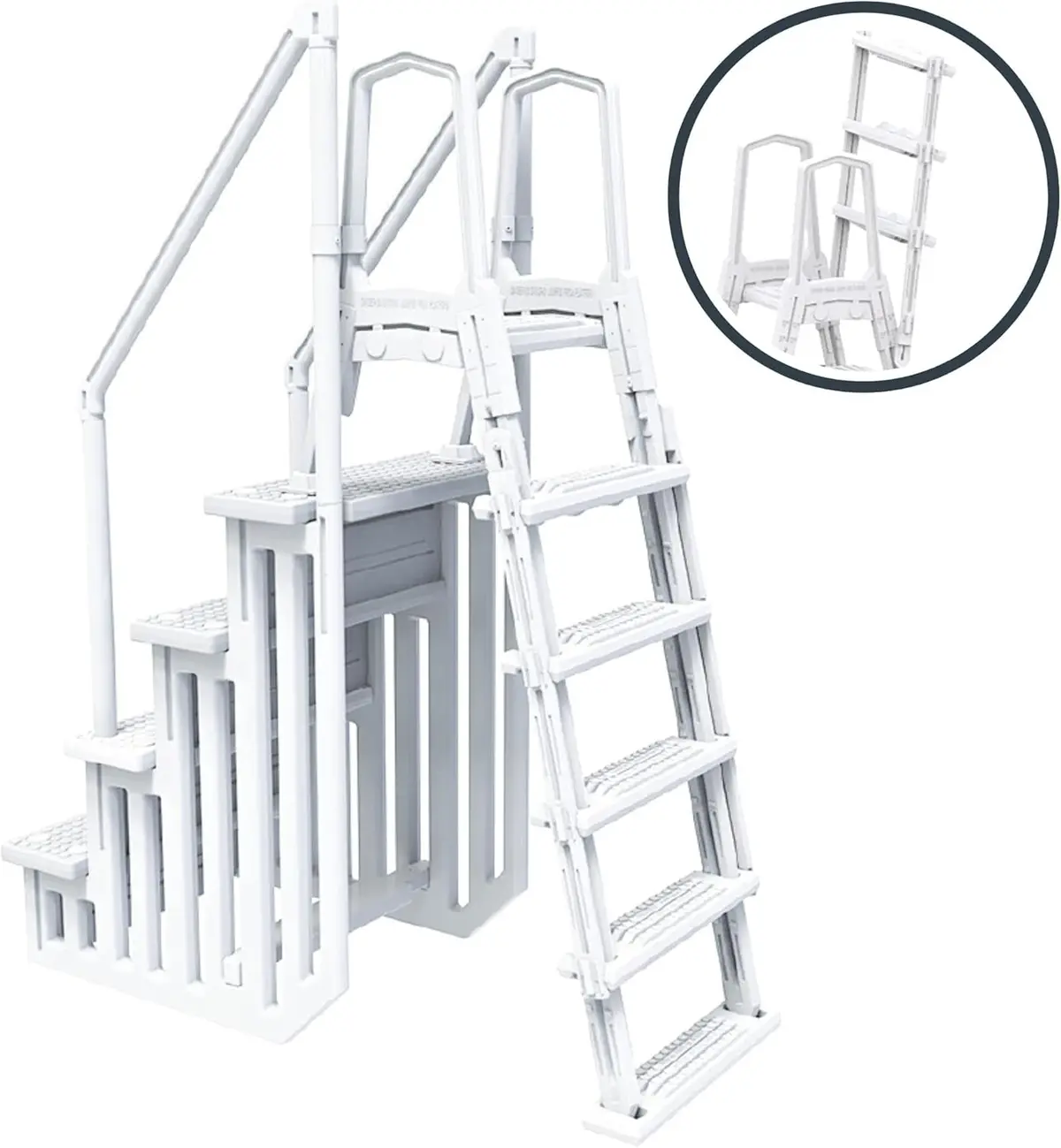In-Pool Step With Flip-Up External Ladder For Above Ground Pools (Walls Between 48" - 54") 1