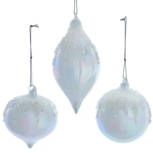 White Glitter Glass Ornament (Ball/Onion/Finial) 1