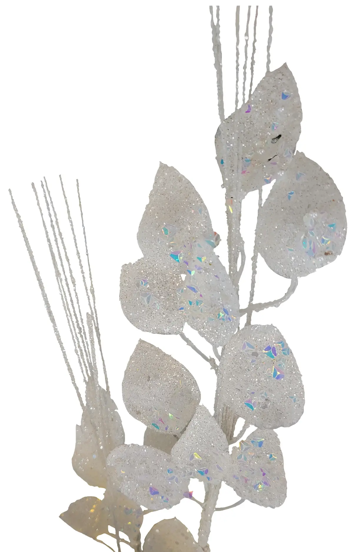 32" White Iridescent Lunaria Leaf Stem 1