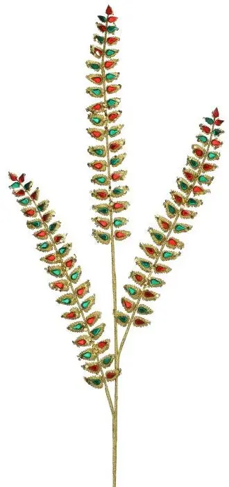 24" Red, Green & Gold Jeweled Long Leaf Spray 1