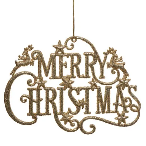 7.25" Gold Glitter Merry Christmas Ornament 1