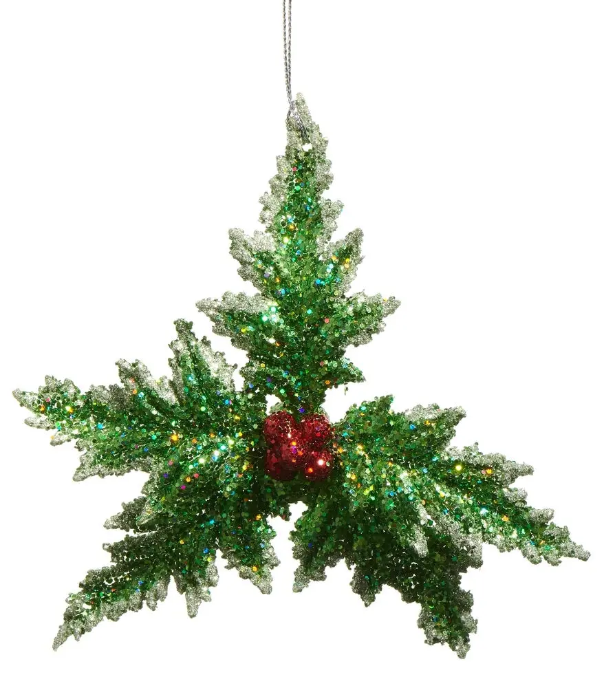 5.5" Glittered Holly Ornament 1