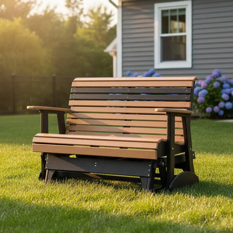4' Cedar & Black Adirondack Glider Bench From Luxcraft 1