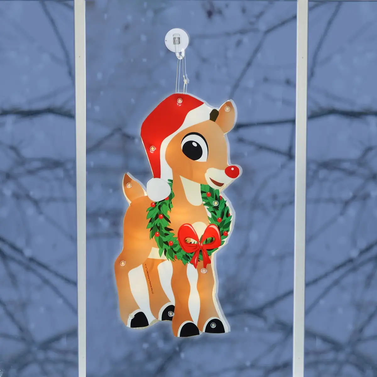 12" Christmas Rudolph Led Holiday Window Hanging 1