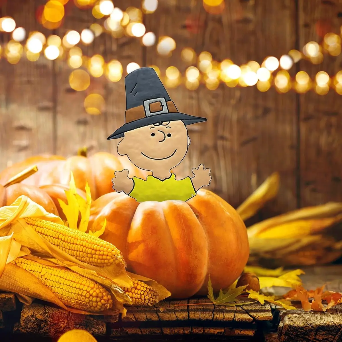 Peanuts® Pilgrim Charlie Brown Pumpkin Press-In Decoration 1
