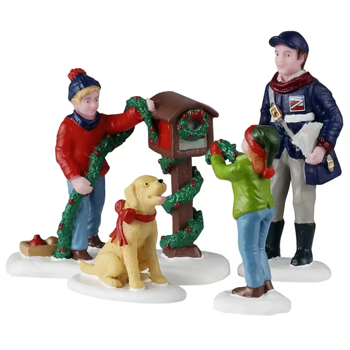 Lemax Caddington Village Figurines: Mailbox Decorating, Set Of 4 #52522 1