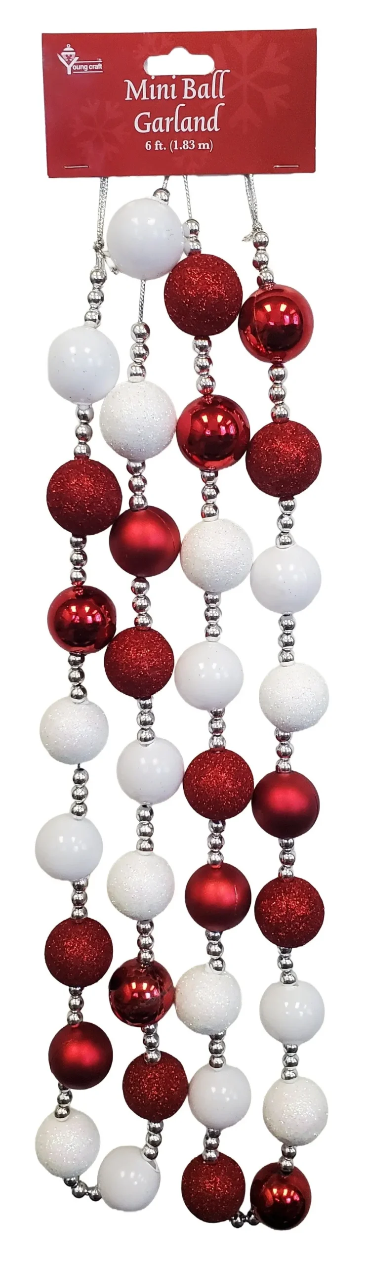 6' Red & White Mini Ball Decorative Garland 1