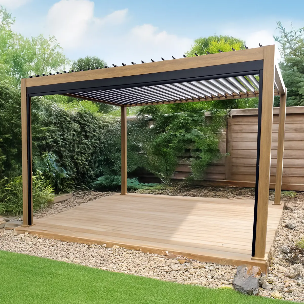 10' X 13' Woodgrain Georgetown Louver Outdoor Sun Shelter 1