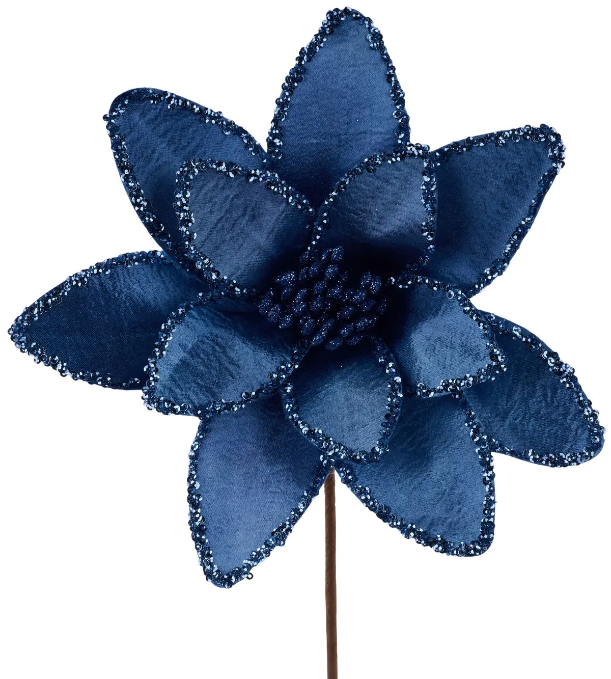20" Smoke Blue Satin Glitter Poinsettia Stem 1