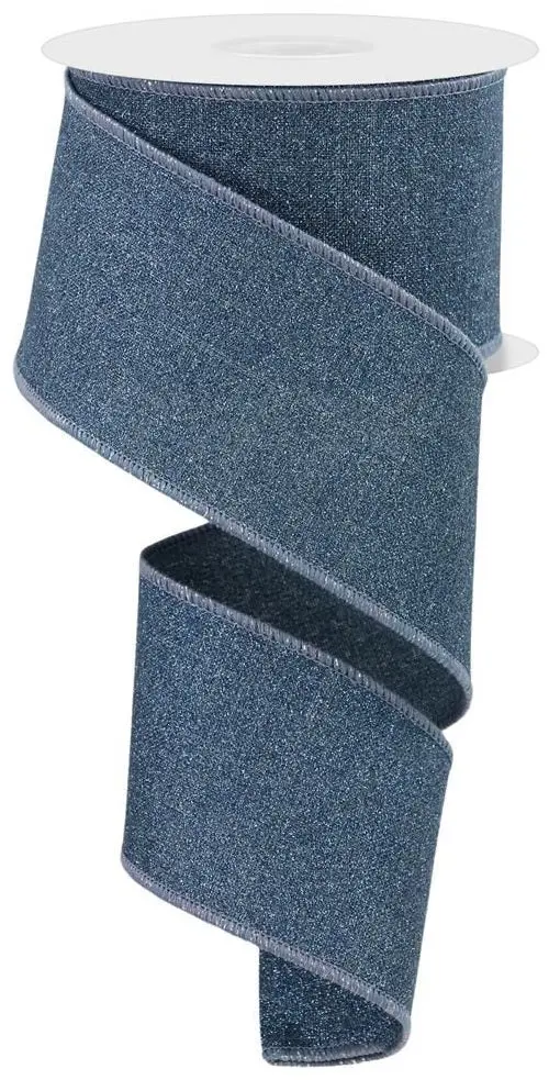 10 Yards Of Smoke Blue Fine Glitter On Royal Burlap Ribbon 1