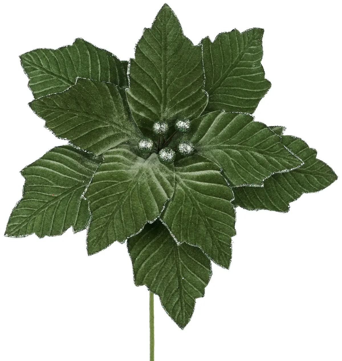 10.5" Sage Green Velvet Poinsettia Pick 1