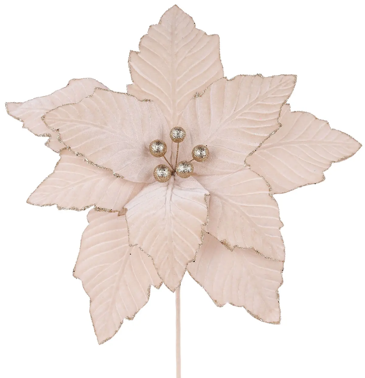 10.5" Champagne Velvet Poinsettia Pick 1