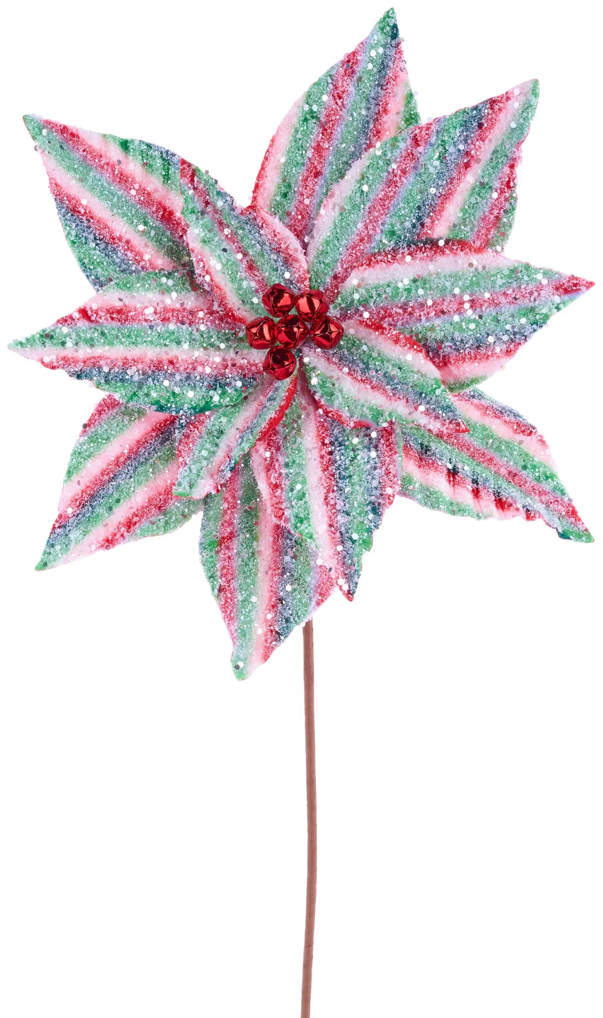 23" Red, Green & White Striped Poinsettia Stem 1