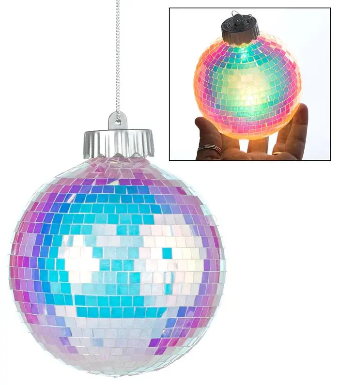 100Mm Iridescent Mirror Ball Light-Up Ornament 1