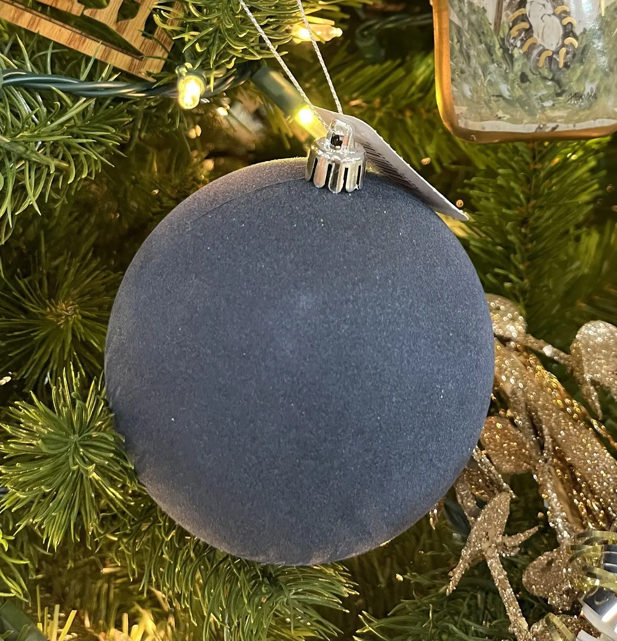 100Mm Smooth Flocked Smoke Blue Ornament 2